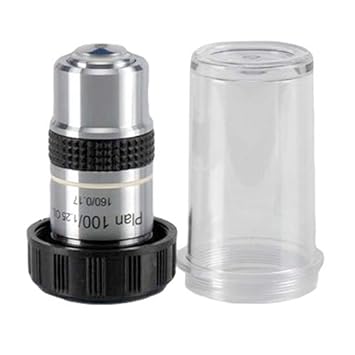 AmScope PA100X 100X (Oil) Plan Achromatic Microscope Objective | Oil Immersion Required DIN Standard RMS 20.32mm Thread 160mm Finite Tube Length Compatible Numerical Aperture 1.25