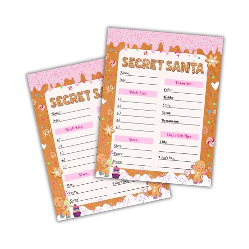Questionnaire Secret Santa liste de souhaits Noël lot 50 fiches bureau pain d'épice