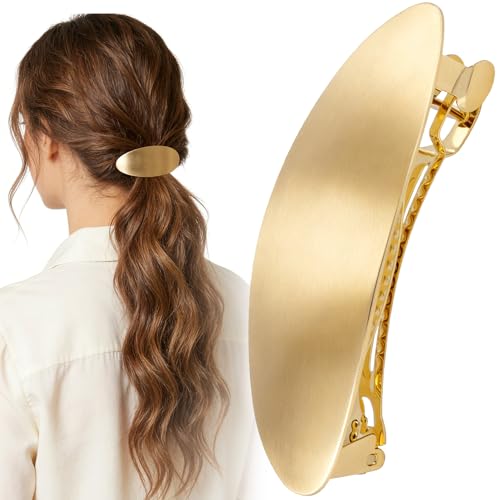 Verdial Oval French Hair Barrettes, Vintage Large Alloy Clip for Women, Non-Slip Snap Hair Clips Barrettes Wedding Prom Accessories for Long Short Thin Thick Hairstyle- Gold