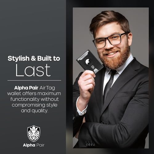 Image of ALPHA PAIR Slim Wallet with AirTag Holder Minimalist AirTag Wallet - Bifold AirTag Wallet Men with 10 Credit Card Slots, 1 Transparent ID Window - Mens Wallet with AirTag for Apple