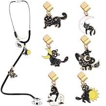 Cats Stethoscope Charm Tag for Nurse - 6 Pcs Cute Black Cat Personalized Stethoscope Charms Accessories, Stethoscopes Charm Gifts for Nurses Week Nurse Doctor, Medical Assistant