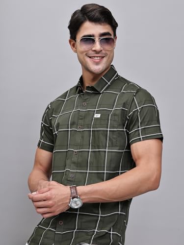 Image of Majestic Man Slim Fit Pure Cotton Half Sleeve Checked Casual Shirt