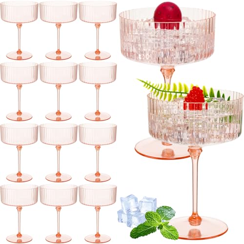 Jingmore 12 Pcs Plastic Ribbed Martini Glasses 10 oz, Champagne Powder by Jingmore - Used condition - US$18.19