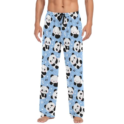 Men’s Cute Cartoon Panda Pajama Pants with Pockets, Comfortable Lounge Sleep Bottoms#224