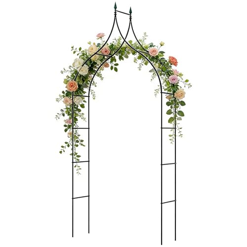 COSTWAY 9.5 FT Metal Garden Arbor for Climbing Plants, Gothic Style Decorative Garden Arch for Vine Rose, Outdoor Arbour Archway for Garden Lawn Backyard, Wedding Ceremony Party Decoration, Black (1)