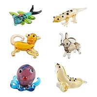 Hobbspring 6 Styles Hand Blown Glass Figurines Miniature Animal Glass Decor Includes Walrus Octopus Elephant Monkey Gecko Dragonfly Animal Figurine for Collectible Home Decor Gifts