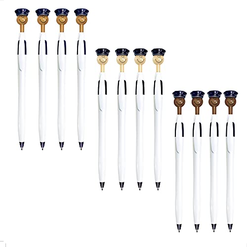 AAkron Multi- Cultural Police Officer Wild Smilez Pens - Blue trim and Police hat - Set of 12 - Includes 4 Pens of Each Skin Tone – Light, Medium and Dark with Black Ink