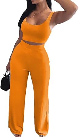 Nimsruc Women Sleeveless Wide Leg 2 Piece Tracksuit Pants Sets
