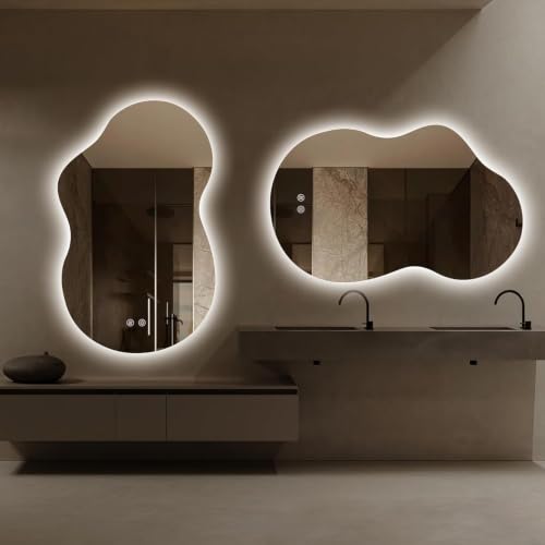 Image of Alfa Design Bathroom LED Mirror, 20''x30'' Asymmetrical Cloud Mirror, 3 Color with Anti-Fog Glass, IP54 Waterproof