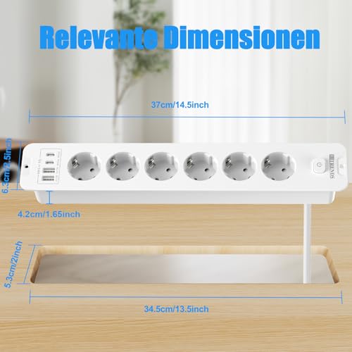 KEAGAR Versenkbare Steckdose 6-Fach mit Schalter, USB C PD 20W, 2m Weiß – Ansicht 4