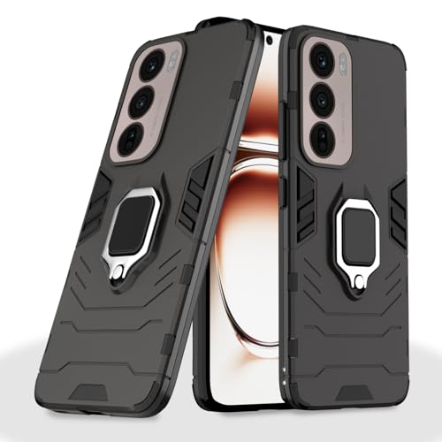 Image of Pikkme D5 Tough Armor Back Cover | 360 Protection Case | Ring Holder Stand Bumper Case for Oppo Reno 12 Pro 5G (Black)