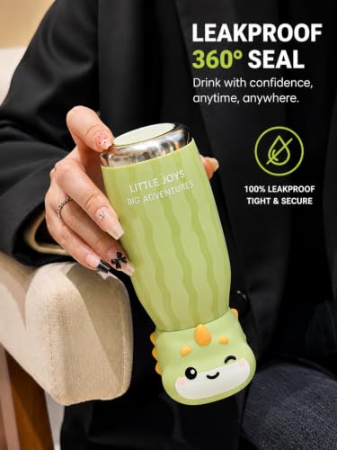 Image of 480ml Stainless Steel Sipper Water Bottle with Straw | Leakproof Animal Sipper Bottle | Reusable Drinking Bottle for School, Travel & Daily Use (Dino)