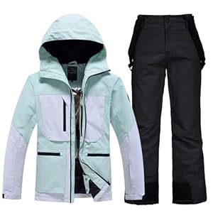 HOTIAN Damen Ski Jacke und Hosen 2 Teilig Set Skianzug Damen Wasserdicht Winddicht Winter Outdoor Warme Skifahren Skibekleidung damen set 167 GR+BK M