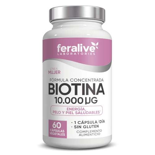 Feralive Laboratories Biotina 10.000μg 60 Cápsulas – Fórmula Concentrada para Piel, Pelo y Uñas Saludables – Suplemento de Alta Potencia para Belleza Integral
