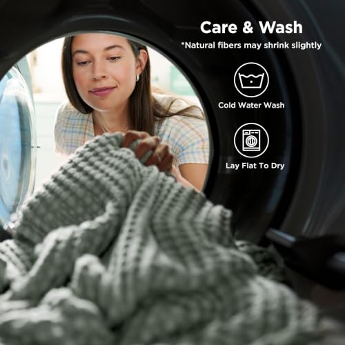 Image of Bedsure Cooling Cotton Waffle Full Size Blanket - Lightweight Breathable Blanket of Rayon Derived from Bamboo for Hot Sleepers, Luxury Throws for Bed, Couch and Sofa, Mint Green, 80x90 Inches
