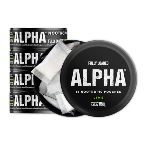 Fully Loaded Alpha Nootropic Pouches (Lime) - 5 Cans - 15 Pouches per can - Effective Nootropic Delivery, Nic Pouch Replacement - Faster Absorption, Alpha GPC, L-Tyrosine, GABA
