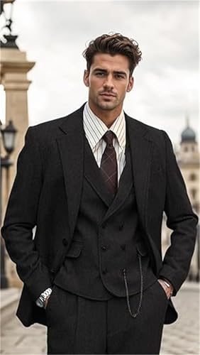 FLwuhui Retro Men Suit 3 Pieces Jacket Pant Vest Brown Grey Tweed Herringbone Men's Suits Slim Fit Groom Tuxedos Prom Blazer2