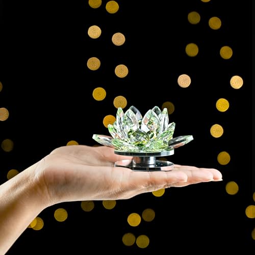 Image of HindCraft Crystal Lotus Flower for Decoration - Transparent Glass Lotus Showpiece for Home Decor, Vastu Items, Car Dashboard Decoration, Feng Shui Good Luck Gift (Multicolor)