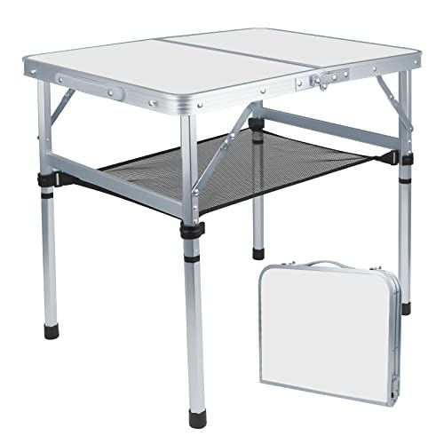 Folding Camping Table Outdoor, 24" L X 18" W, 2 Adjustable Height Portable Folding Camping Table For Camp,Lightweight Aluminum Wider Fold Up Camp Table For Picnic,Bbq,Party,Travel,Home Use White #TOP16