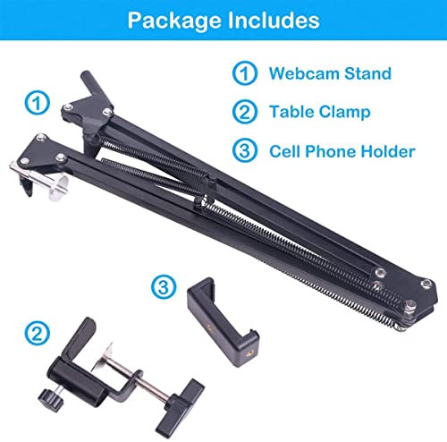SHOPEE Webcam Stand, 28" Webcam Camera Clamp Mount Adjustable Desktop Suspension Boom Scissor Tripod Stand Built-in 1/4" Screw Flexible Long Arm... - Image 6