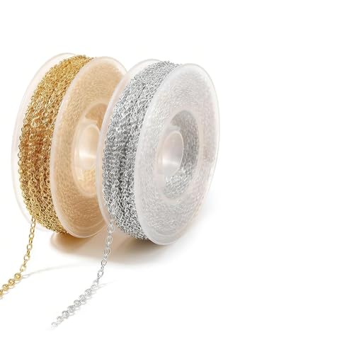 Complete Jewelry Making Kit: Premium Gold & Silver Alloy Chain Rolls with Lobster Clasps and Jump Rings – Durable 6m Set for Crafting Bracelets, Necklaces, Anklets, and More