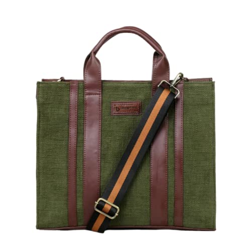 Image of Book Tote Handbag | Handloom Woven Cotton And Vegan Leather | Laptop | Tote Bags for Women For Office Use, Work | Ladies Stylish Shoulder Bag | Ethically Sourced, Lightweight