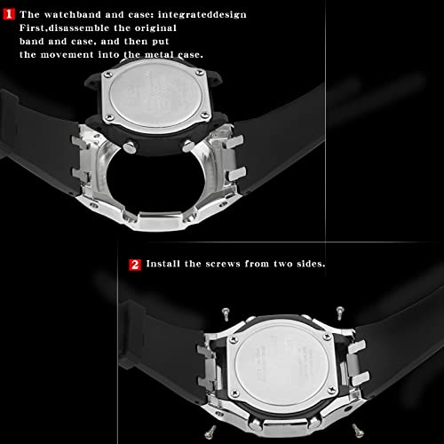 Image of GA2100 Stainless Steel Watch Case with Metal Watchband and Rubber Strap Mod Kit - Compatible with GA-2100 /GA-2110 /GA-B2100 Series - Watch Part Replacement