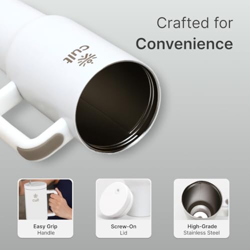 Image of Cult 1200ml Stainless Steel Insulated Tumbler with Handle, Straw & Cleaner Double Wall Vacuum Bottle for Hot & Cold Drinks Leakproof Travel Mug Reusable for Gym, Office & Travel