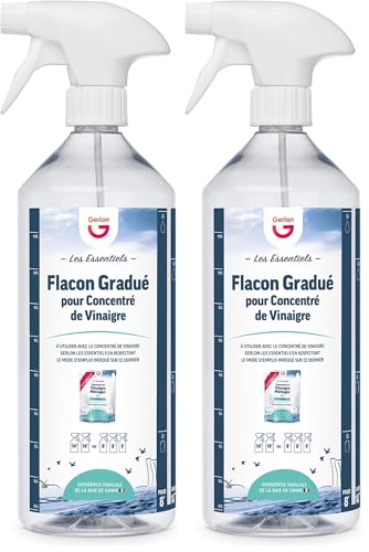 Gerlon les Essentiels - Spray Gradué Vide pour Concentré de Vinaigre– Flacon de 1L pour un dosage Simple et Précis (Lot de 2)
