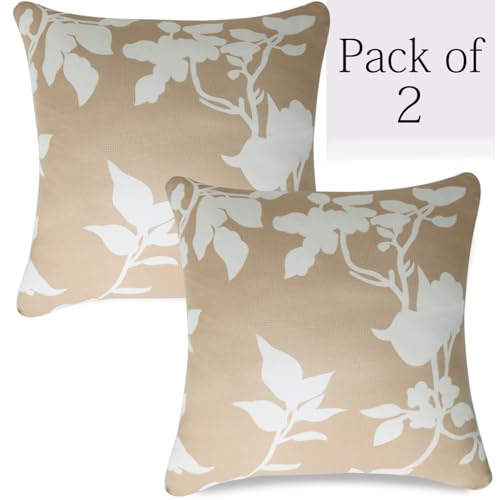 Image of HOKIPO 'Elira Series' Stretchable Cushion Cover for Sofa 22 inch x 22 inch, Packof 2, Buff Brown Sillehoute Floral (AR-6712-C7*2)