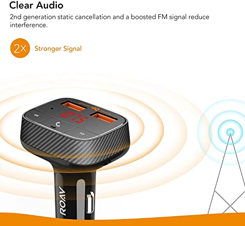 Roav by Anker, SmartCharge F0 FM Transmitter/Bluetooth Receiver/Car Charger with Bluetooth 4.2, USB Ports, Poweriq, and Aux Output (No Dedicated App)