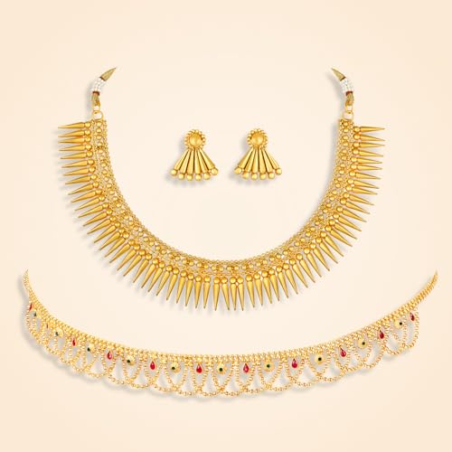 Image of Peora Gold Plated Bridal Jewellery Set with Kamarband Gift for Women Indian Traditional Ethnic Wedding