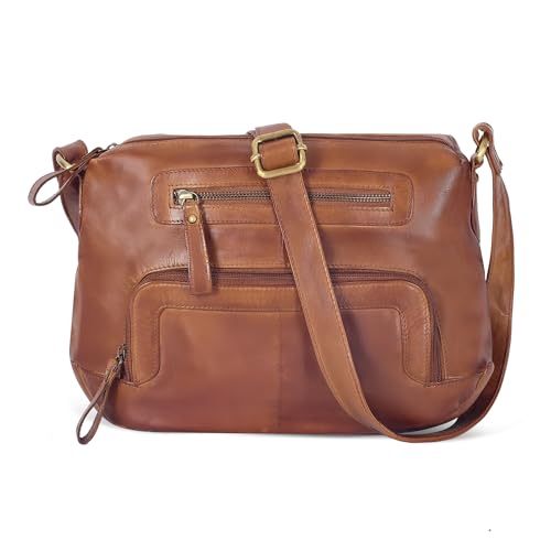Image of Oak Leathers Women's Crossbody Bag - Genuine Leather Crossover Shoulder Purse With Adjustable Sling Strap - Medium Size