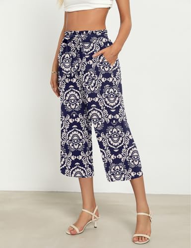 Ladies' Casual Capri Pants High-Waisted, Wide-Leg, Adjustable Lace-Up Design for Home Office Dating3