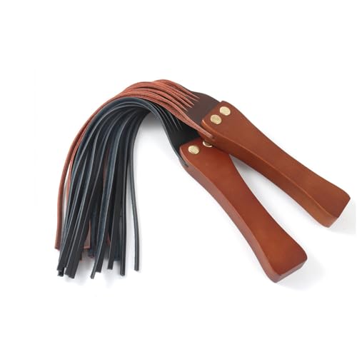Látigo de cuero negro pack de 2 unidades con mango de piel y látigo marrón 2