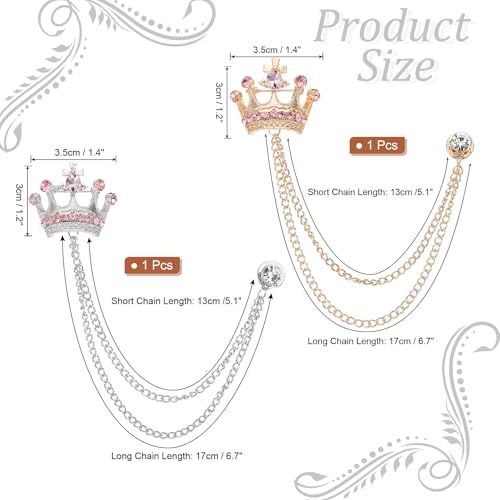 Image of PATIKIL Crown Hanging Chain Brooch Pins, Rhinestone Suit Pins Fashion Crystal Lapel Pins