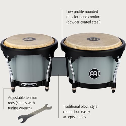 Image of Meinl Percussion Bongos with Bag and Tuning Key, 6.5 inch and 7.5 inch Hand Drum Set - Buffalo Heads, Synthetic Shells
