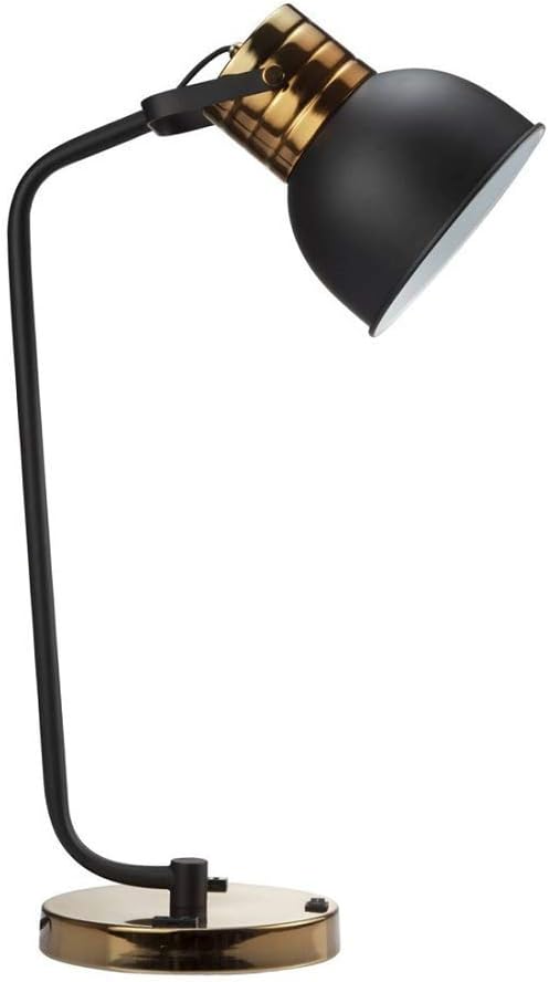 SH Lighting 24.5" Metal Table Desk Lamp - Vintage Industrial Style Arching Design, Features Adjustable Two-Tone Shade and Base- Great for Living Rooms, Bedrooms, or Study Rooms - 3839 (Black/Gold)
