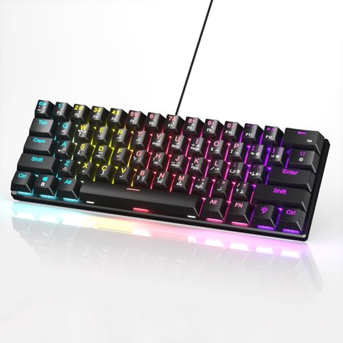 UCHUANG 60% English Arabic Mechanical Gaming Keyboard, Wired Gaming Keyboard with Red Switches, LED Backlit Ultra-Compact 61 Keys for for Windows/MacOS/Android PC Gamers Office - Black
