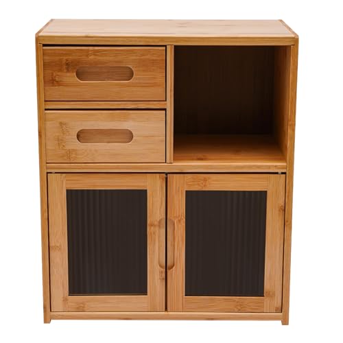 Bathrena Bamboo Kitchen Pantry Cabinet, Bread Box for Countertop, 2-Drawer
