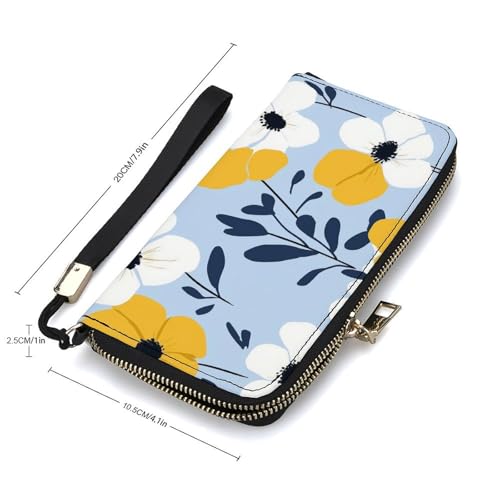 Yellow And White Flowers PU Leather Clutch Long Bifold Wallet, Coin Purse Credit Pass Case, Durable Card-Holder Money Storage for Women Men2