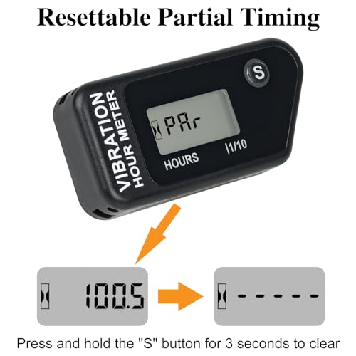 image for NInE-ROnG LCD Digital Hour Meter Gauge Vibration Activated,Waterproof 