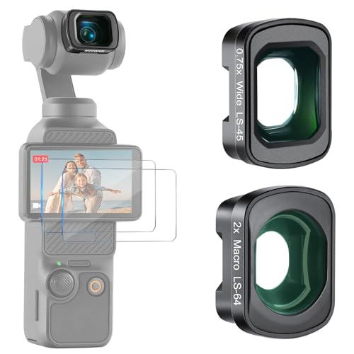 NEEWER 0.75X Lentes Gran Angular & 2X Macro, Compatible con dji Osmo Pocket 3 Creator Combo Accesorios, 108° Campo Visión, 3 Elementos en 3 Grupos Marco Lentes con Dos Protectores Pantalla, FL-B34