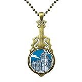 Material: Metall Altes Schloss Mittelalterliche Ritter Europas Emblem Halskette Antiker Gitarrenschmuck Musikanhänger