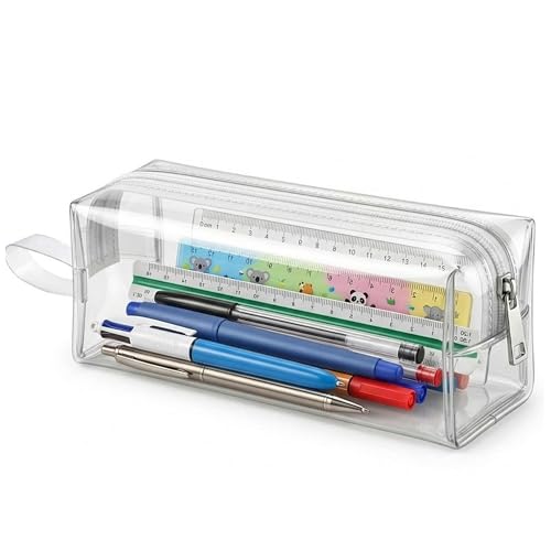 Image of GLUN Clear Box Shape Zipper Pouch, Transparent Pencil Case & Makeup Organizer, Multipurpose Storage Bag for Students & Office Use