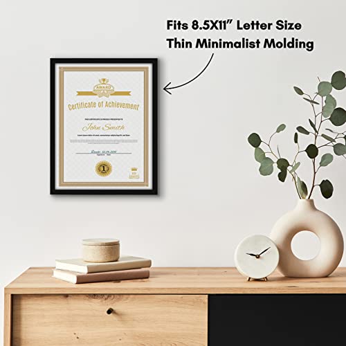 Image of Americanflat 8.5x11 Picture Frame with Shatter-Resistant Glass - Streamline Collection - Thin Border Photo Frame for Tabletop and Wall Display - Hanging Hardware and Easel Stand Included - Black
