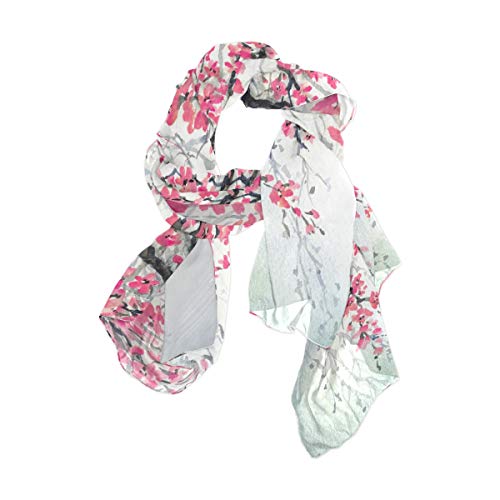 ALAZA Long Silk Like Scarf for Women Watercolor Cherry Blossom Painting Large Head Wrap Stole2