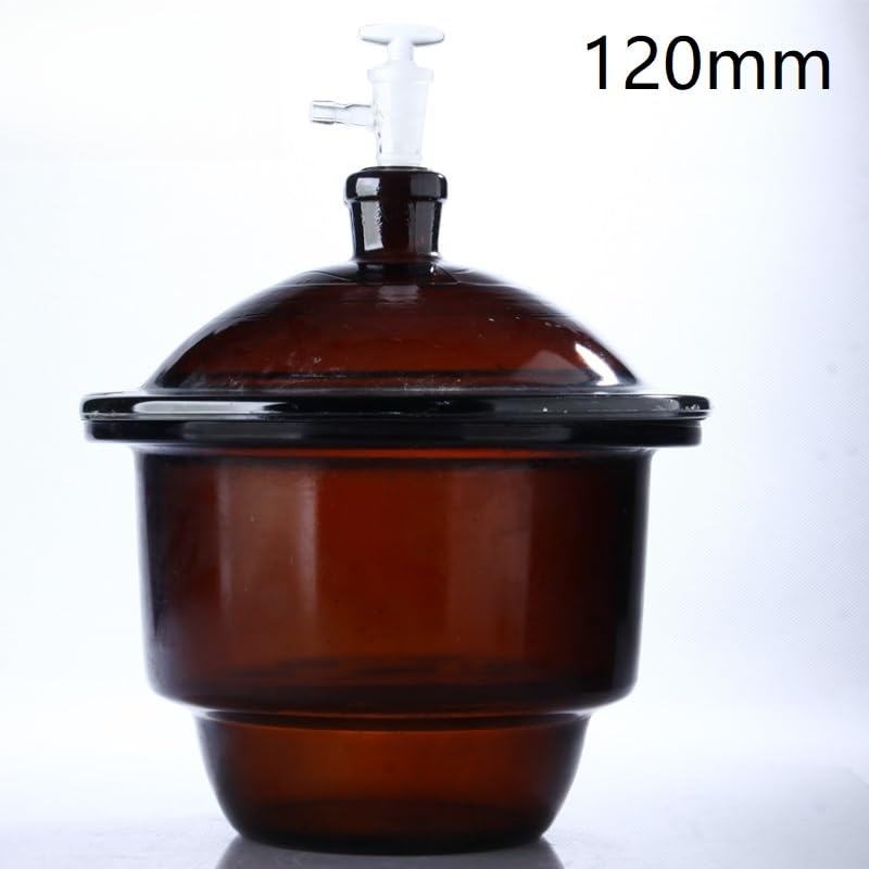 Desecador al vacío de 120 mm - Vidrio marrón transparente for equipos de secado de laboratorio con tapón abrasivo y placa de porcelana(Brown Vacuum)