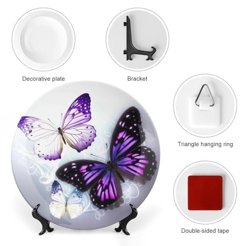 Plato decorativo de porcelana Bone China blanco y morado miniatura 3