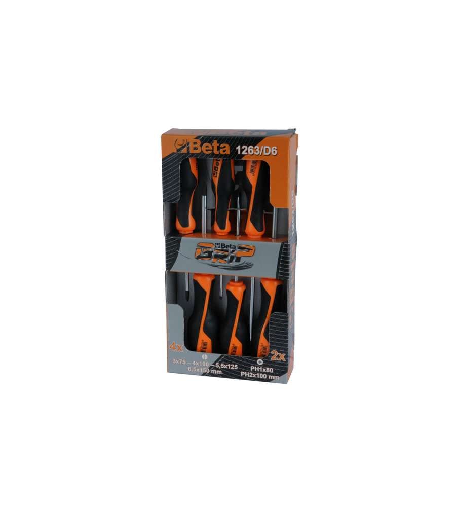 Beta Multicoloured 12630006 Model 1263 /D6 Screwdrivers For Cross Head Phillips And Slotted Head Screws, 6 Pieces